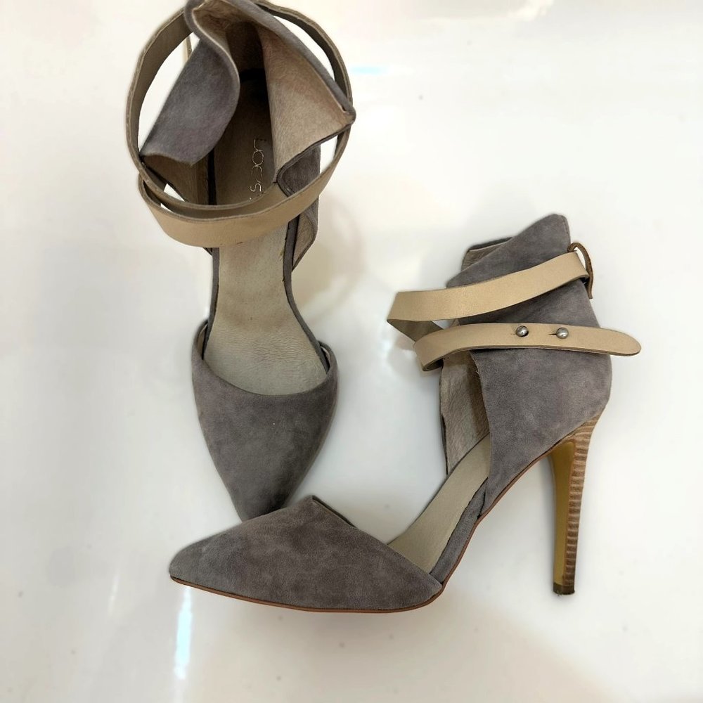 Women's JOES Grey Suede Ankle Strap Pointy Toe Slim Heels Size 8 M